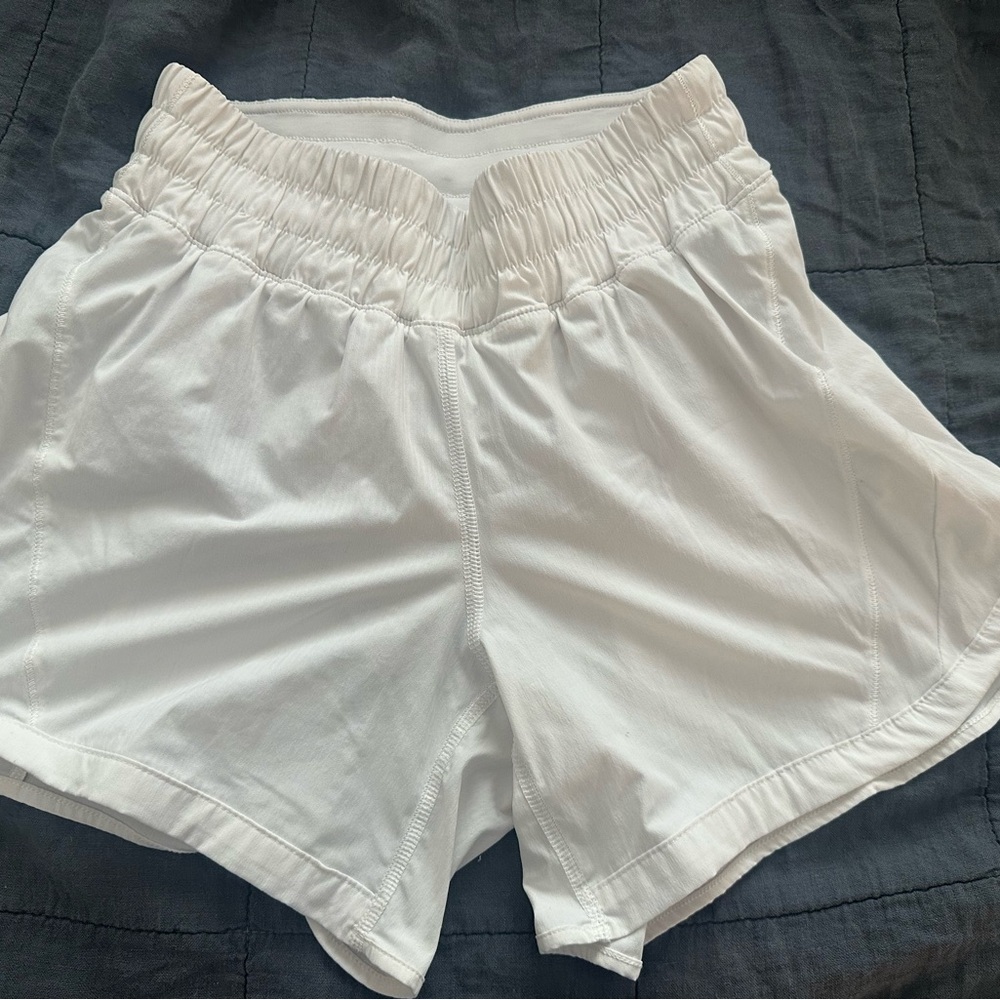 Lululemon White Track That Shorts Mid-Rise
